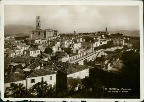 Cartolina Perugia Panoramadel Borgo S. Pietro 1935