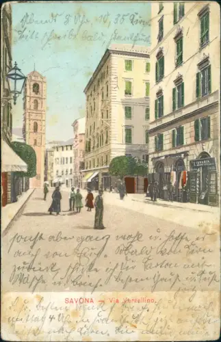 Cartolina Savona Via Verzellino - Liberia 1905