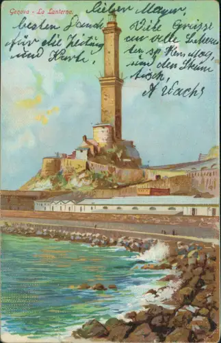 Cartolina Genua Genova (Zena) La Lanterna Leuchtturm Lighthouse 1909