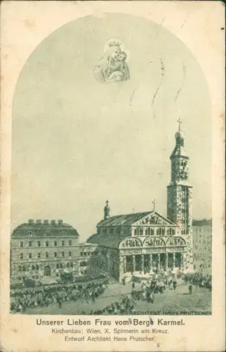 Ansichtskarte Wien Unserer Lieben Frau vom Berge Karmel. Kirchenbau 1923