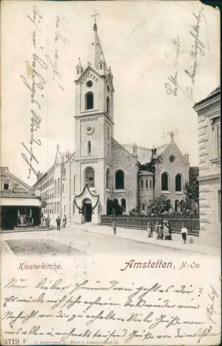 Ansichtskarte Amstetten Straßenpartie Klosterkirche 1905