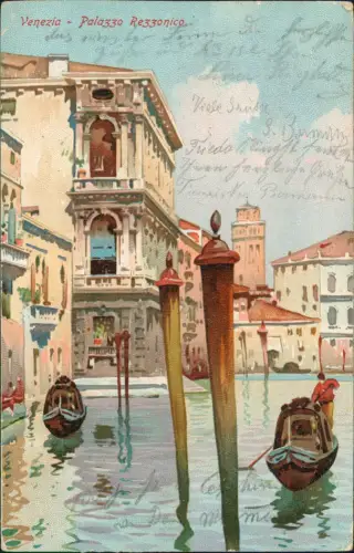 Cartolina Venedig Venezia Palazzo Rezzonico, Gondel Künstlerkarte 1909