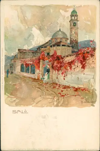 Salò Lago die Garda Straßenszene Künstlerkarte m. Wielandt 1908