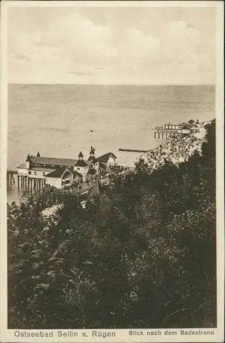 Ansichtskarte Sellin Blick nach dem Badestrand, Seebrücke 1928