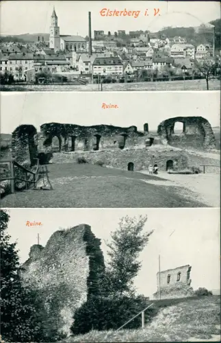 Ansichtskarte Elsterberg (Vogtland) 3 Bild Stadt und Ruine 1932