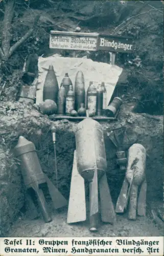 Ansichtskarte  Militär 1.WK Artillerie Beobachter Blindgänger Tafel II 1916