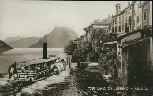 Ansichtskarte Gandria-Lugano Fotokunst Dampfer an der Stadt 1929