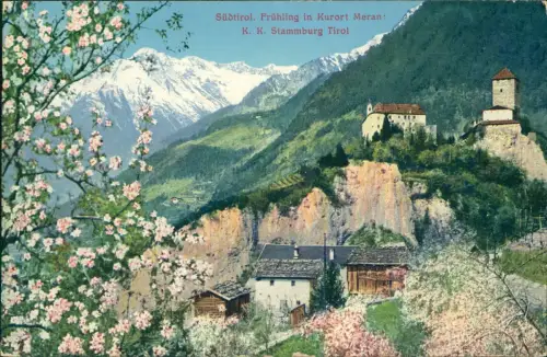 Cartolina Meran Merano Südtirol. Frühling K. K. Stammburg Tirol 1919
