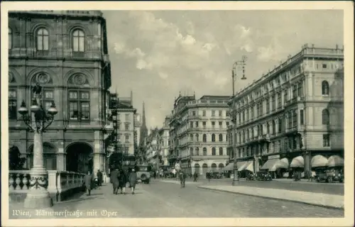 Ansichtskarte Wien Kärntnerstraße mit Oper, belebt Geschäfte 1912