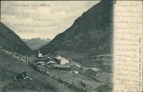 Ansichtskarte Vent-Sölden (Ötztal) Talblick 10  Stempel Brixen Cortina