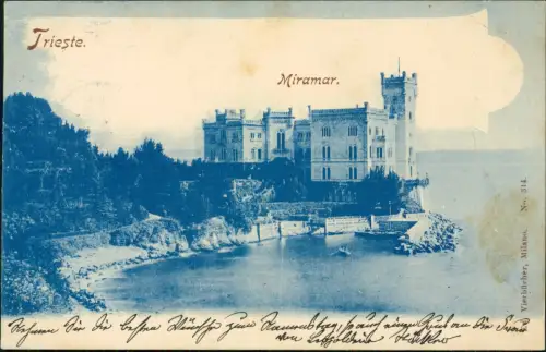 Cartolina Triest Trieste Schloss Miramar Blaudruck 1899
