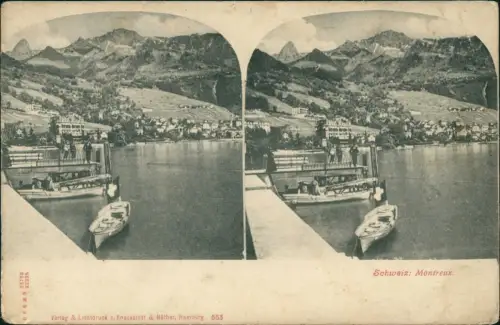 Ansichtskarte Montreux (Muchtern) Stadt und Hafen 1899 3D/Stereoskopie