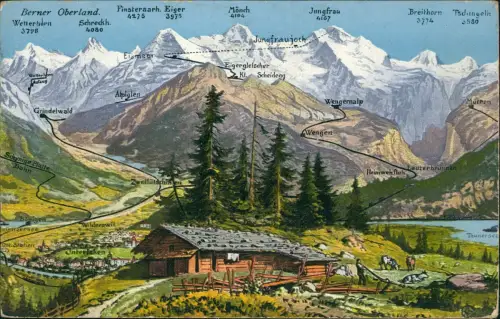 Ansichtskarte Interlaken Umland Wegenetz - Berghütte 1913