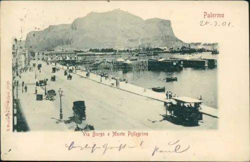 Palermo Palermo (Palermu) Via Borgo e Monte Pellegrino Pferdewagen 1901