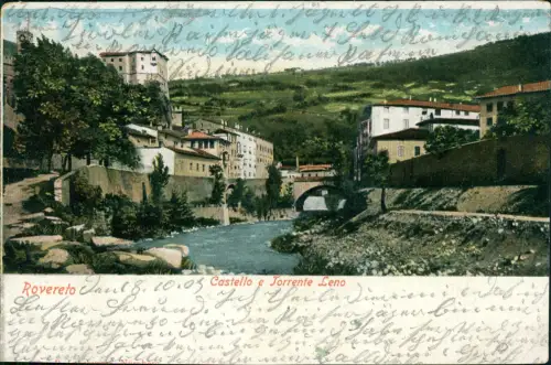 Cartolina Rovereto Castello e Torrente Leno 1903  Südtirol