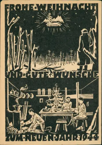Ansichtskarte  Weihnachten Christmas Krieg Schattenschnitt 1944  Gel.Fekdpost