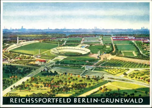 Berlin Olympiastadion / Reichssportfeld Grunewald Vogelschau 1936