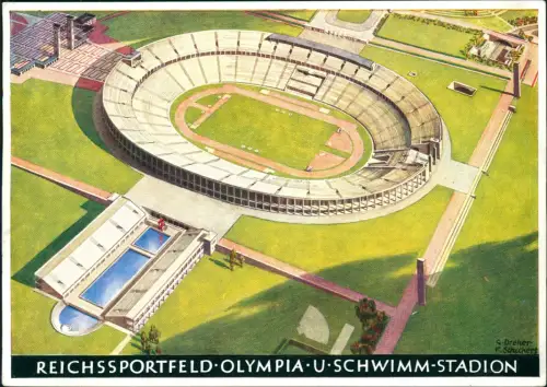 Ansichtskarte Berlin Olympiastadion Schwimmstadion Vogelschau 1936