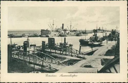 Ansichtskarte Emden Außenhafen Frachtschiff 1932