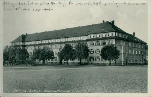 Ansichtskarte Ettlingen Rheinlandkaserne 1942  gel. Feldpoststempel WK2