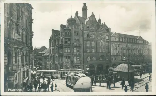 Ansichtskarte Pforzheim Leopoldsplatz Straßenbahn Fotokarte 1928