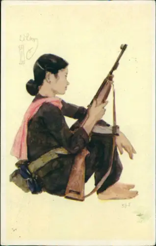 Postcard .Vietnam Việt Nam Nordvietnam Krieg Frau Propaganda 1969  gel Stempel