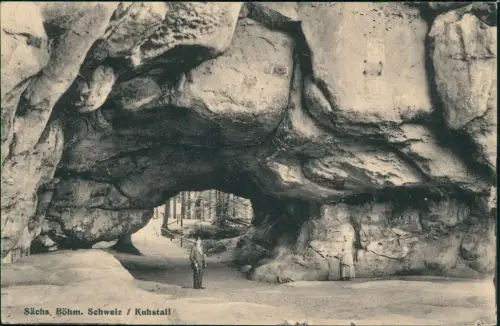 Ansichtskarte Kirnitzschtal-Sebnitz Kuhstall, feine Dame und Herr 1913