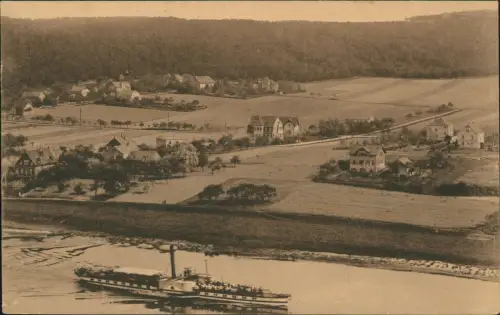 Diesbar (Elbe)-Nünchritz (Elbe) Fernblick auf die Stadt - Dampfer 1915