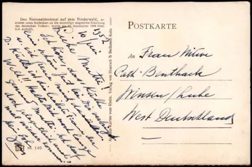 Ansichtskarte Rüdesheim (Rhein) National-Denkmal / Niederwalddenkmal 1925