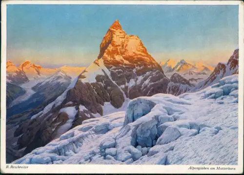 Ansichtskarte Zermatt Stimmungsbild Alpenglühen am Matterhorn 1938