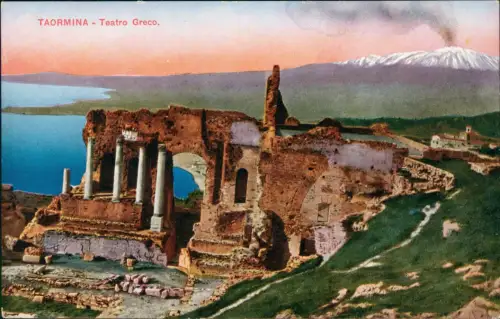 Cartolina Taormina Stimmungsbild Teatro Greco Etna 1912