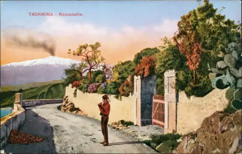 Cartolina Taormina Roccabella. Mann Tracht - Etna 1912  Sicilia