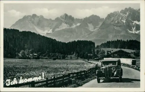 Ansichtskarte  Ich komme! Auto auf der Straße Gebirge 1939