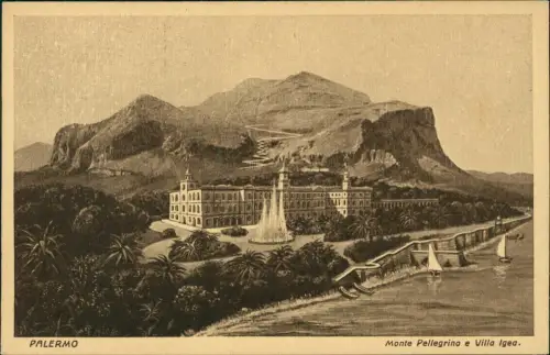 Cartolina Palermo Palermo (Palermu) Monte Pellegrino e Villa Igea. 1922