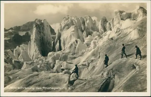 Ansichtskarte Gletsch Bergsteiger Alpen Rhonegletscher Fotokarte 1929