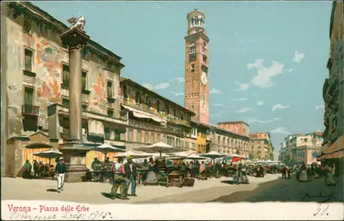 Cartolina Verona Verona Piazza delle Erbe - Künstlerkarte 1911