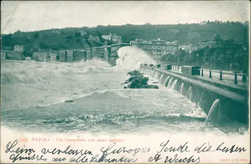 Cartolina Neapel Napoli Via Caracciolo con mare agitato. 1901