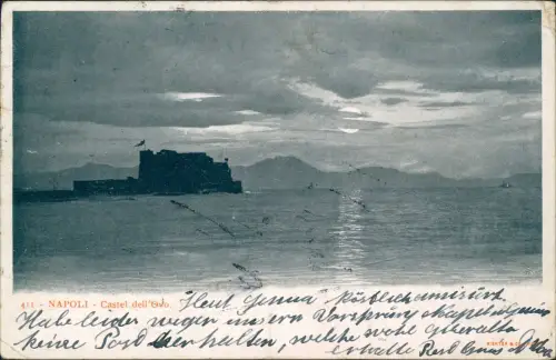 Cartolina Neapel Napoli Castel dell'ovo bei Mondschein 1901  gel. nach Dresden