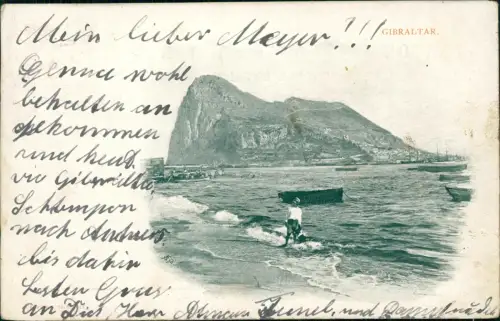 Postcard Gibraltar Strand Boot Berg 1901