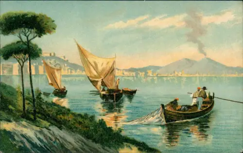 Cartolina Neapel Napoli Stadt Fischerboote Vesuv 1908