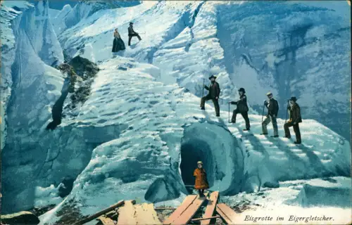 Lauterbrunnen Bergsteiger Alpen Eisgrotte im Eigergletscher. 1912