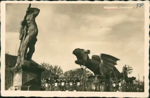 Ansichtskarte Klagenfurt Lindwurn Herkules Zaun 1939