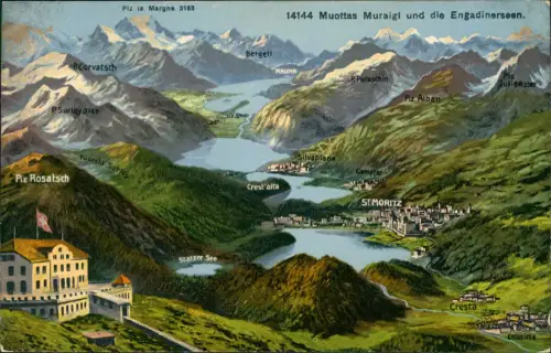 Samaden Samedan Restaurant Muottas Muragl Vogelschau St. Moritz 1912