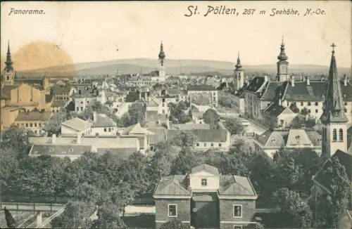 Ansichtskarte St. Pölten Totale - Straßenpartie 1908