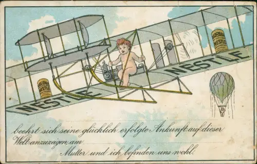 Reklame & Werbung NESTLE Kindermehl Berlin Junge Doppeldecker 1922