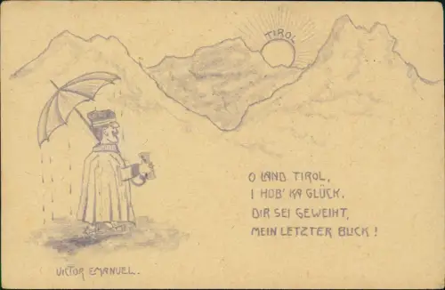 Ansichtskarte  Grabenkunst Feldpost WK1 Victor Emanuel - Land Tirol 1915