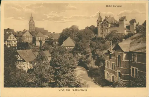 Ansichtskarte Tecklenburg Hotel Burggraf Stadt und Straßenpartie 1916