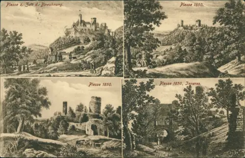 Ansichtskarte Göttingen Burg Plesse 4 Bild 1850 und Bewohnung 1911