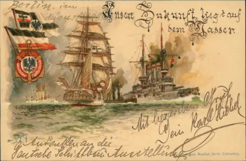 Schiff Kriegsschiff Marine Flottenverin Patriotika Künstlerkarte 1914