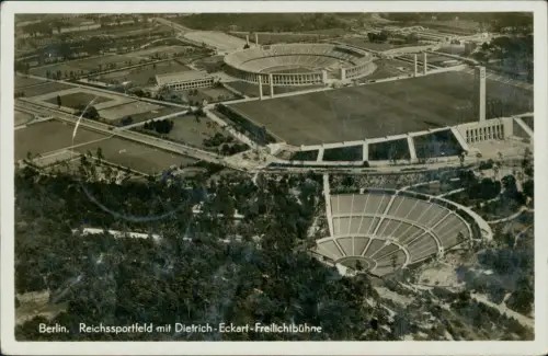 Berlin Stadion Reichssportfeld Luftbild 1936 Olympia Sonderstempel u Briefmarke